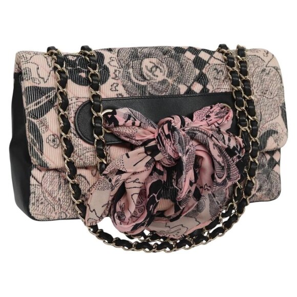CHANEL Chain V Stitch Shoulder Bag Corduroy Pink Gold CC Auth - Picture 1 of 15
